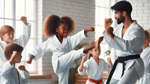 Crianças treinando Taekwondo